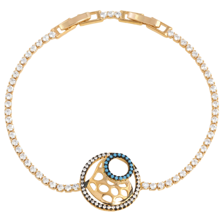 Браслет Xuping Позолота 18K Дорожка циркония с декоративной вставкой размер с доп. замком 16.5,18.5см х 2мм фото №4