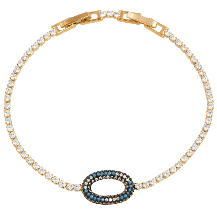 Браслет Xuping Позолота 18K Дорожка циркония с декоративной вставкой размер с доп. замком 17,19см х 2мм фото №1