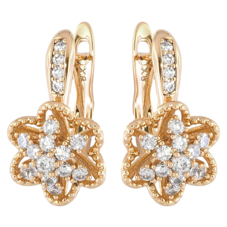Серьги Xuping Позолота 18K английский замок Цветочки с цирконием фото №25