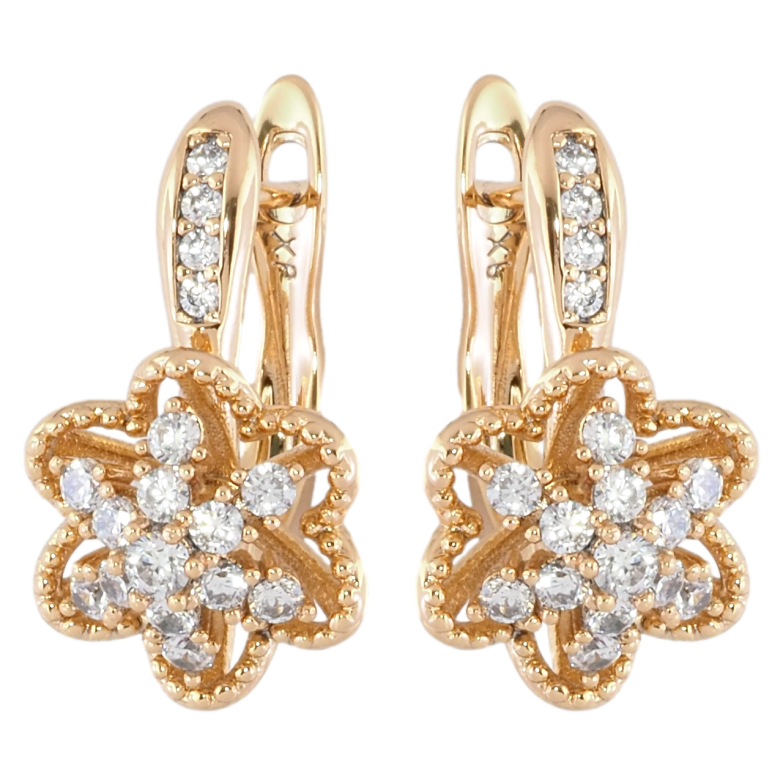 Серьги Xuping Позолота 18K английский замок Цветочки с цирконием фото №1