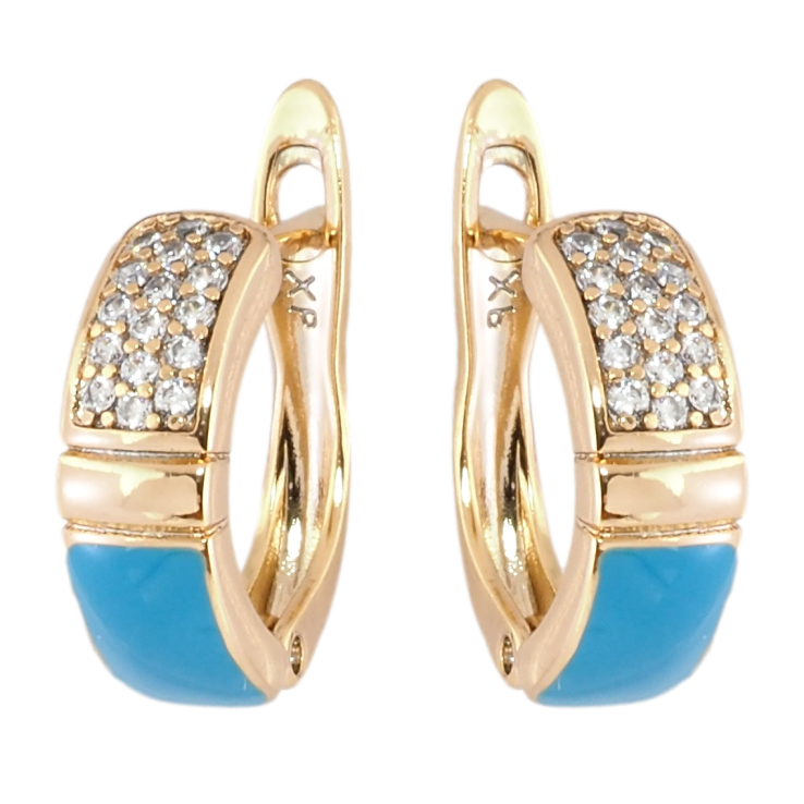 Серьги Xuping Позолота 18K английский замок Инкрустация цирконием с голубой эмалью фото №19