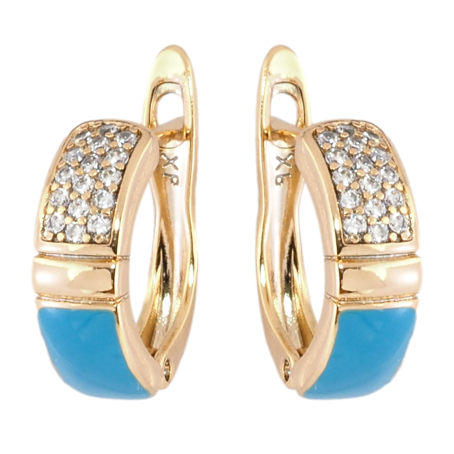 Серьги Xuping Позолота 18K английский замок Инкрустация цирконием с голубой эмалью фото №1