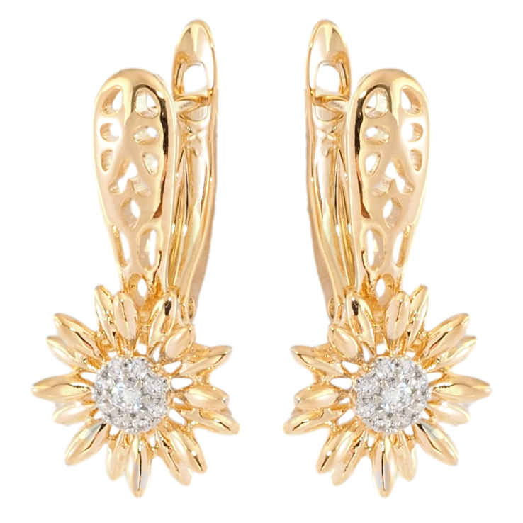 Серьги Xuping Позолота 18K + Родий английский замок Цветочки с цирконием фото №16