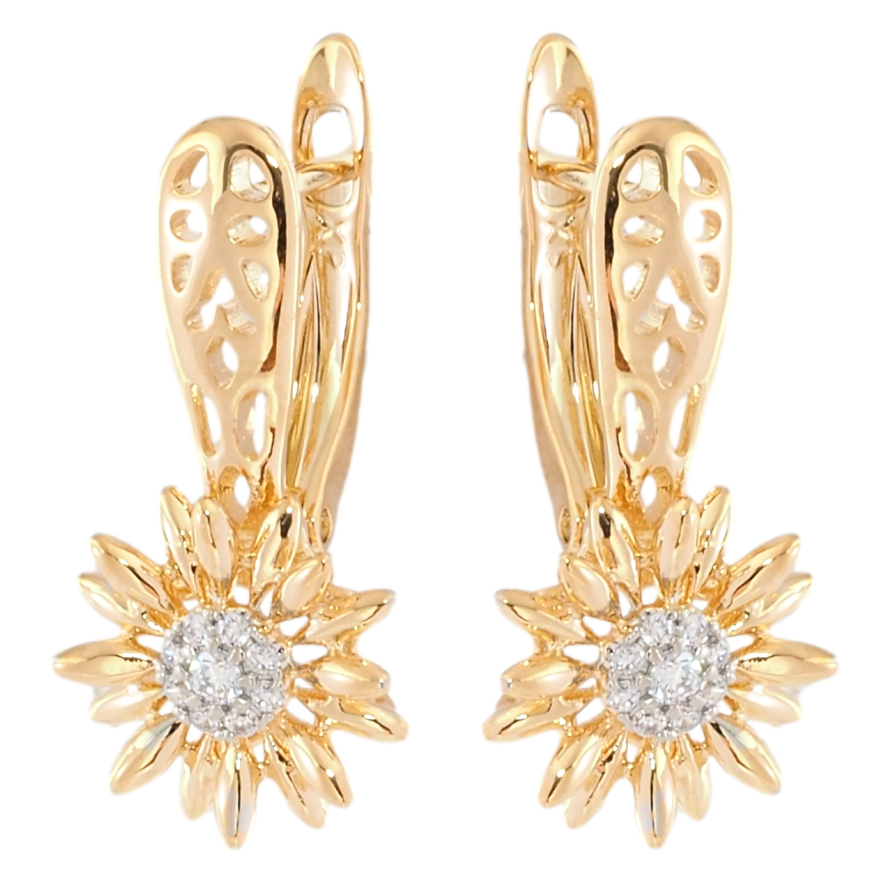 Серьги Xuping Позолота 18K + Родий английский замок Цветочки с цирконием фото №1