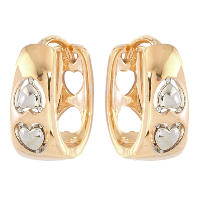 Серьги Xuping Позолота 18K + Родий колечки Узор сердечки фото №1
