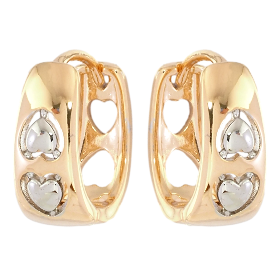 Серьги Xuping Позолота 18K + Родий колечки Узор сердечки фото №1