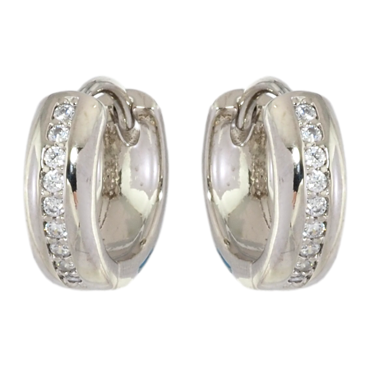 Серьги Xuping Родий колечки Двусторонний узор с дорожкой циркония и голубой эмалью фото №2