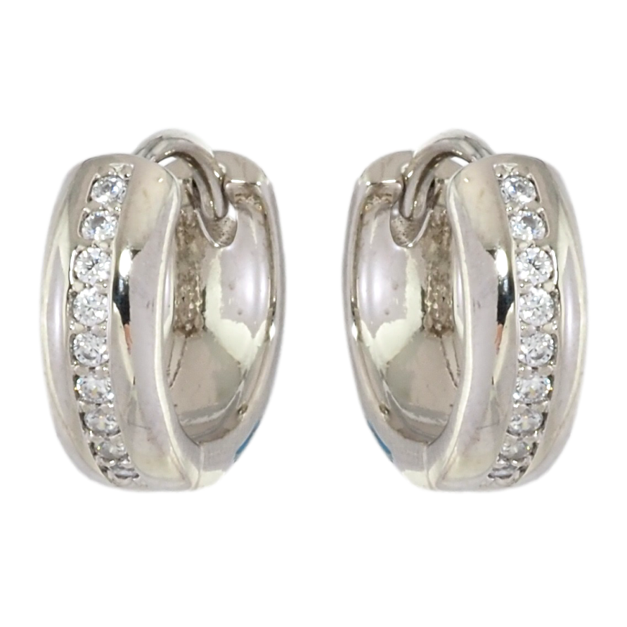 Серьги Xuping Родий колечки Двусторонний узор с дорожкой циркония и голубой эмалью фото №1