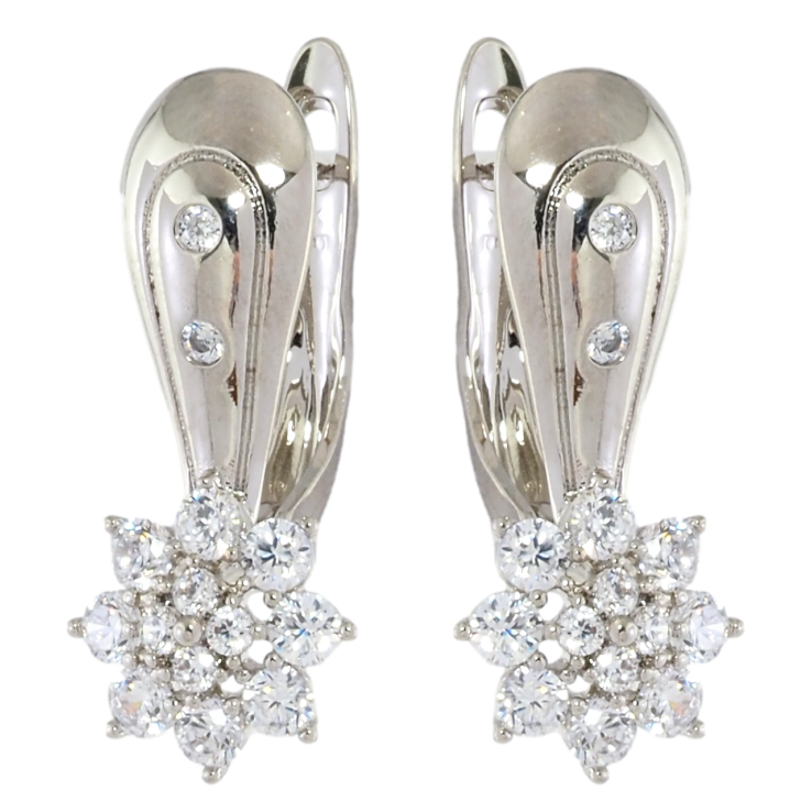 Серьги Xuping Родий английский замок Кристальные цветочки фото №4