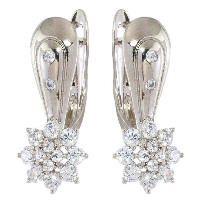 Серьги Xuping Родий английский замок Кристальные цветочки фото №1