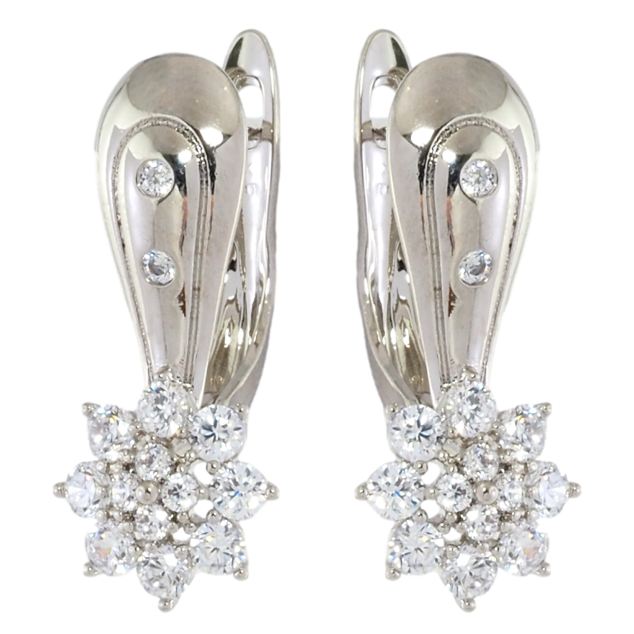 Серьги Xuping Родий английский замок Кристальные цветочки фото №1