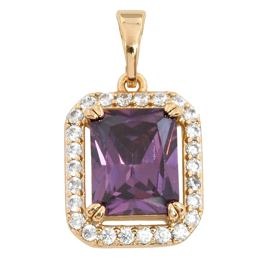 Кулон Xuping Позолота 18K Бузковий фіаніт в обрамленні цирконію, 13х15мм для ланцюжка до 5мм фото №1