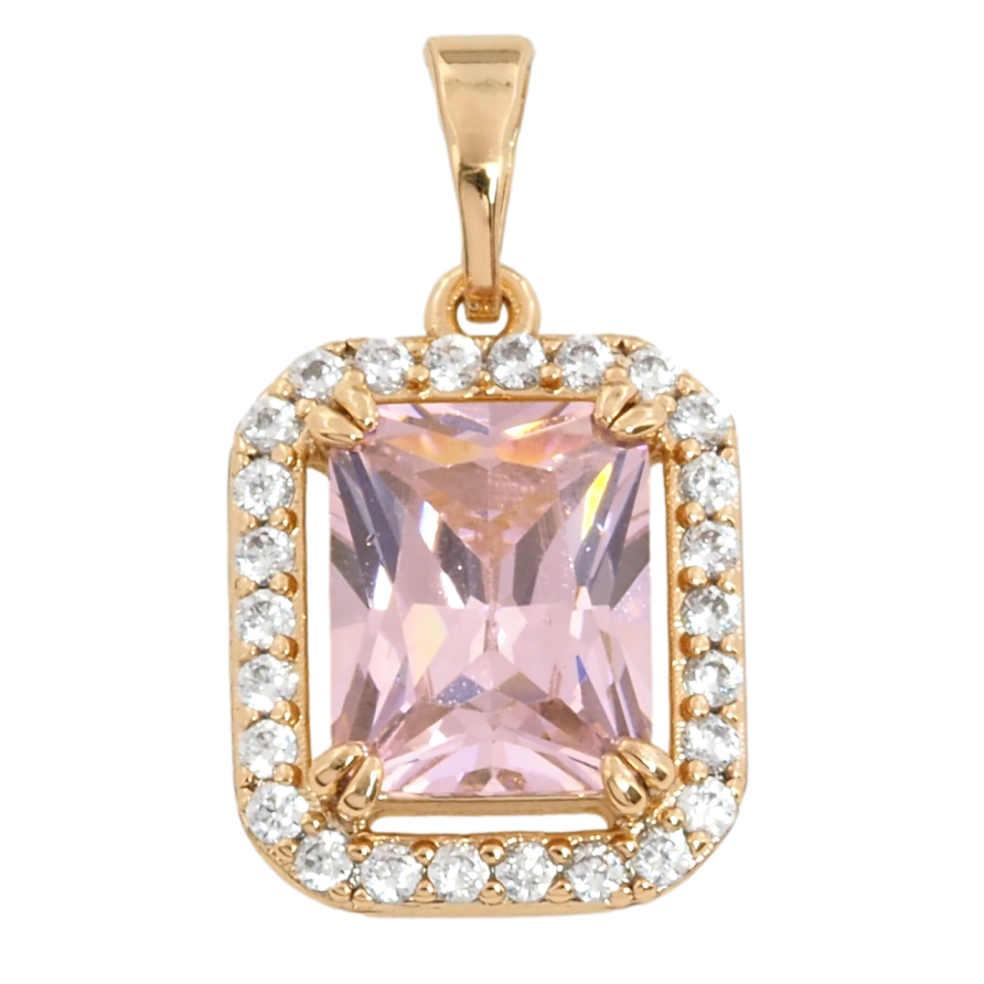 Кулон Xuping Позолота 18K Рожевий фіаніт в обрамленні цирконію, 13х15мм для ланцюжка до 5мм фото №1