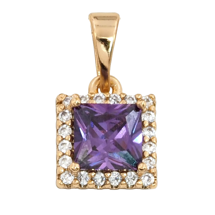 Кулон Xuping Позолота 18K Бузковий фіаніт в обрамленні цирконію, 8х9мм для ланцюжка до 5мм фото №8