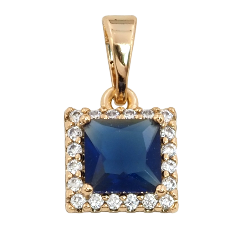 Кулон Xuping Позолота 18K Синій фіаніт в обрамленні цирконію, 8х9мм для ланцюжка до 5мм фото №1