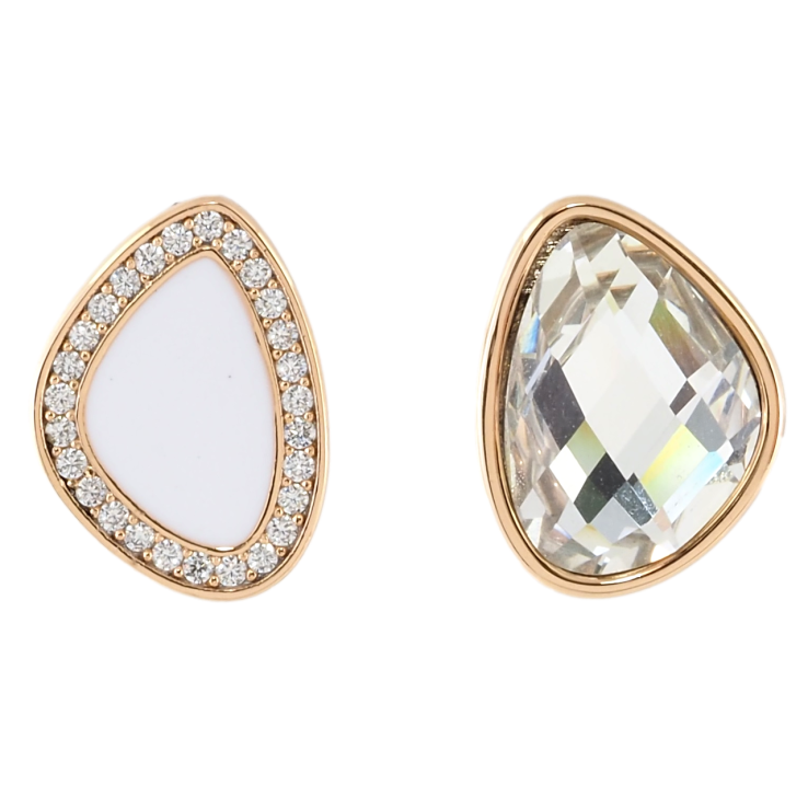 Серьги Xuping Позолота 18K пусеты Ассиметричные с цирконием и белой эмалью фото №9 Серьги Xuping Позолота 18K пусеты Ассиметричные с цирконием и белой эмалью фото №9