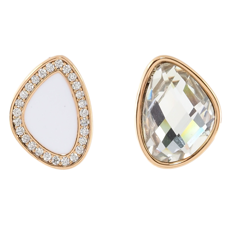 Сережки Xuping Позолота 18K пусети Асиметричні з цирконієм і білою емаллю фото №1
