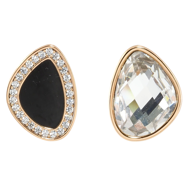 Серьги Xuping Позолота 18K пусеты Ассиметричные с цирконием и черной эмалью фото №9 Серьги Xuping Позолота 18K пусеты Ассиметричные с цирконием и черной эмалью фото №9