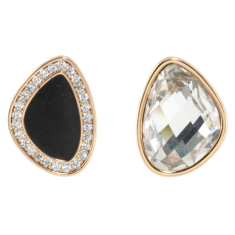 Серьги Xuping Позолота 18K пусеты Ассиметричные с цирконием и черной эмалью фото №1