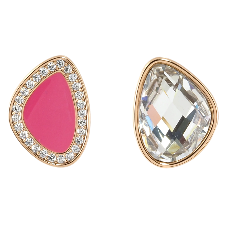 Сережки Xuping Позолота 18K пусети Асиметричні з цирконієм і рожевою емаллю фото №1