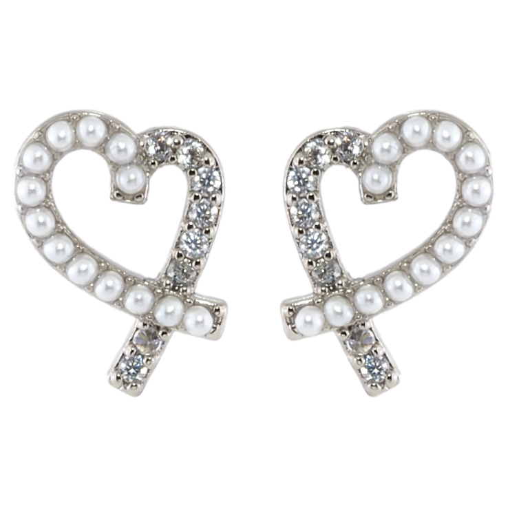 Серьги Xuping Родий пусеты Сердечки с цирконием и жемчужинами фото №10