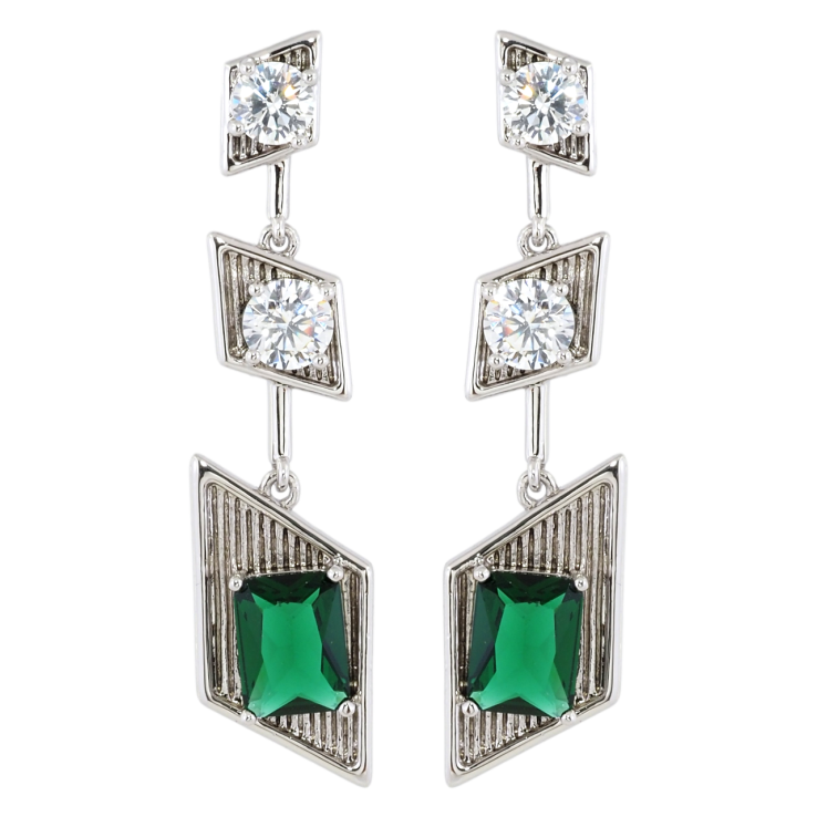 Серьги Xuping Родий пусеты Декоративные подвески с зелеными фианитами фото №19