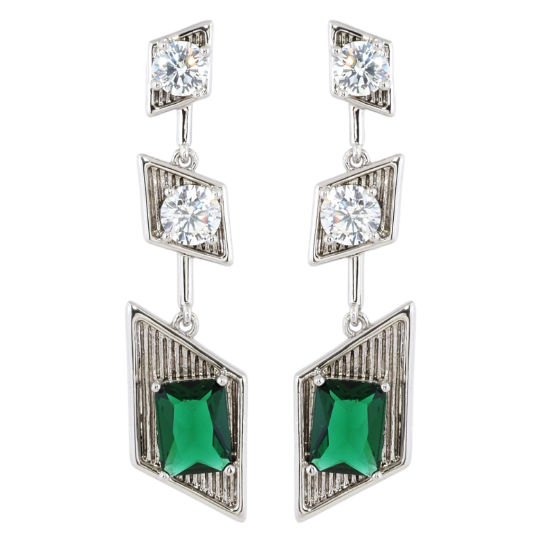 Сережки Xuping Родій пусети Декоративні підвіски з зеленими фіанітами фото №1