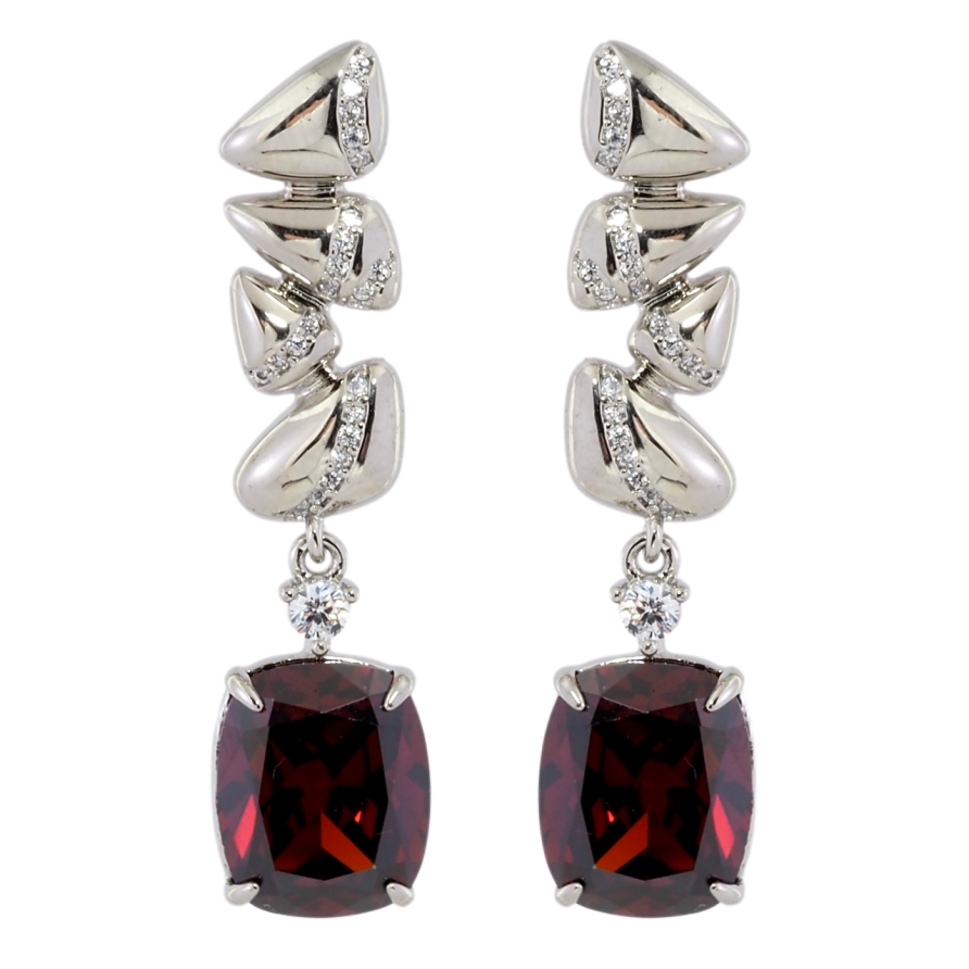 Серьги Xuping Родий пусеты Подвески с красными фианитами фото №1 Серьги Xuping Родий пусеты Подвески с красными фианитами фото №1