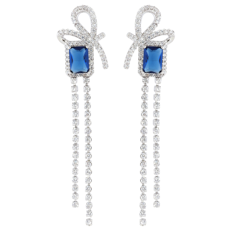 Серьги Xuping Родий пусеты Синие фианиты с бантами фото №9