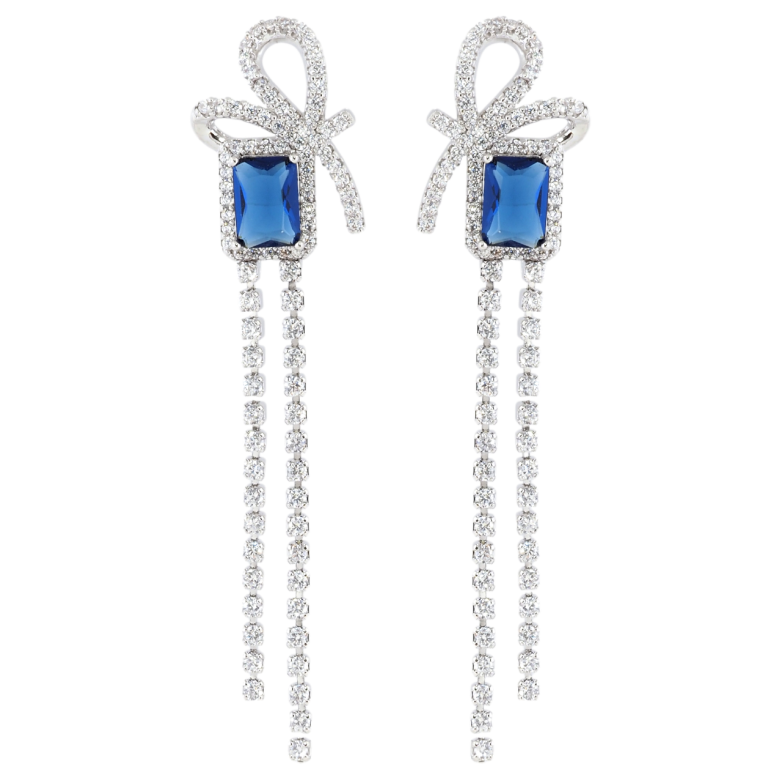 Серьги Xuping Родий пусеты Синие фианиты с бантами фото №1