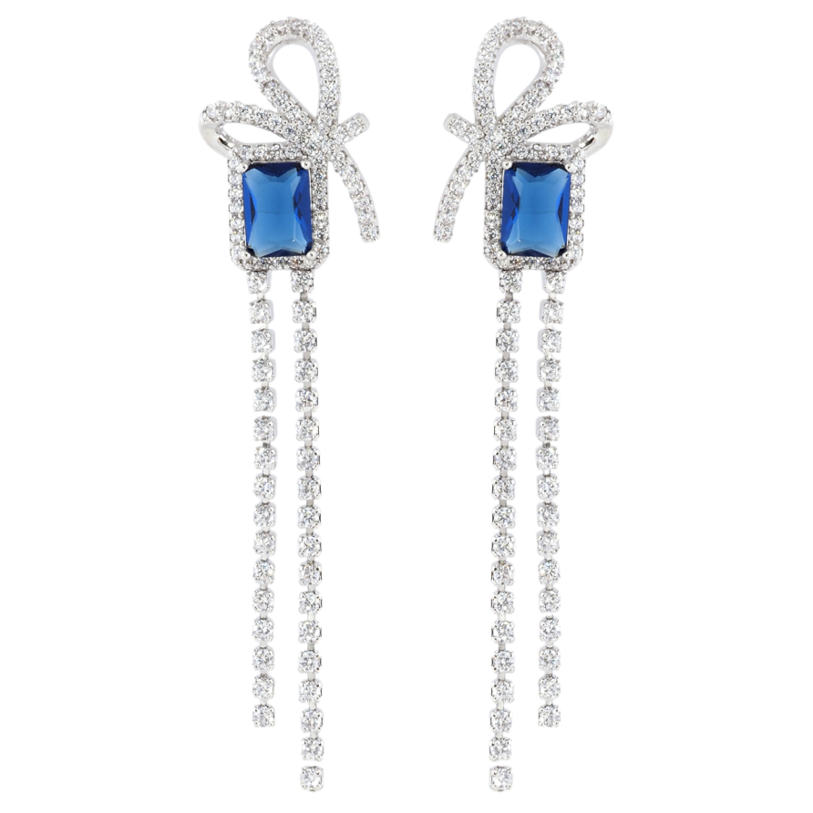 Серьги Xuping Родий пусеты Синие фианиты с бантами фото №1