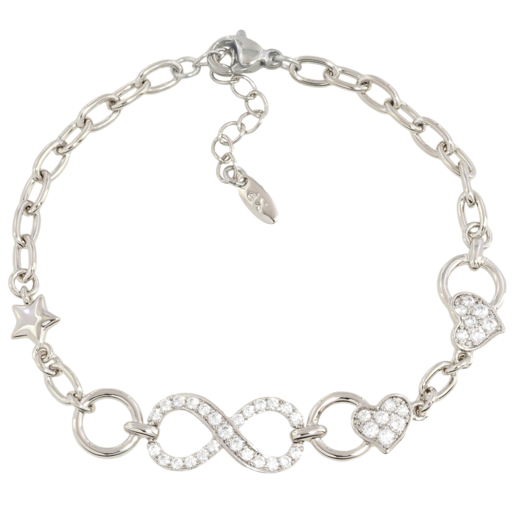 Браслет Xuping Родій Нескінченність з сердечками розмір з доп. ланцюжком 18-21.5см х 4мм фото №6