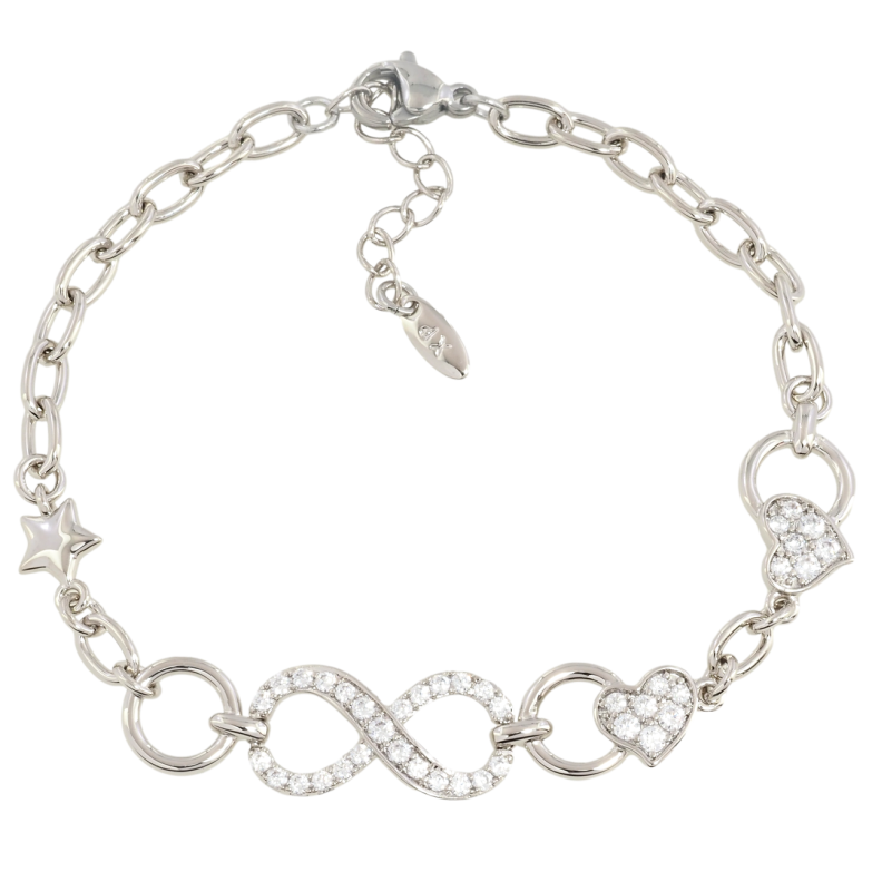 Браслет Xuping Родий Бесконечность с сердечками размер с доп. цепочкой 18-21.5см х 4мм фото №1