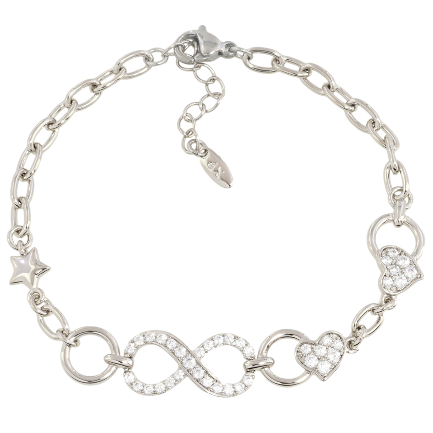 Браслет Xuping Родій Нескінченність з сердечками розмір з доп. ланцюжком 18-21.5см х 4мм фото №1