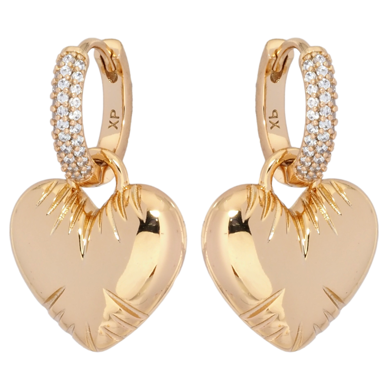 Серьги Xuping Позолота 18K подвески на колечках Сердечки с цирконием 3 в 1 фото №1