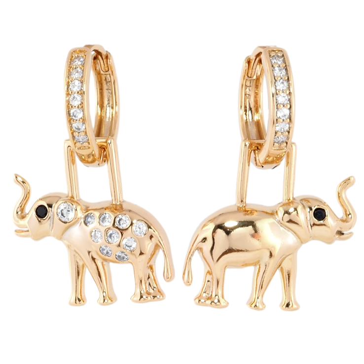 Серьги Xuping Позолота 18K подвески на колечках Ассиметричные слоники с цирконием 2 в 1 фото №4