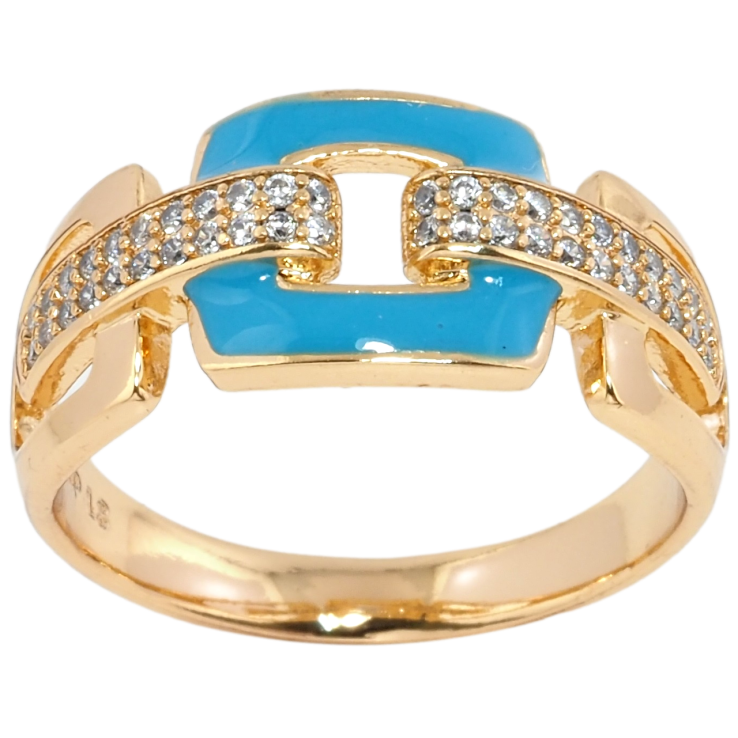 Кольцо Xuping Позолота 18K Узор с цирконием и голубой эмалью фото №22