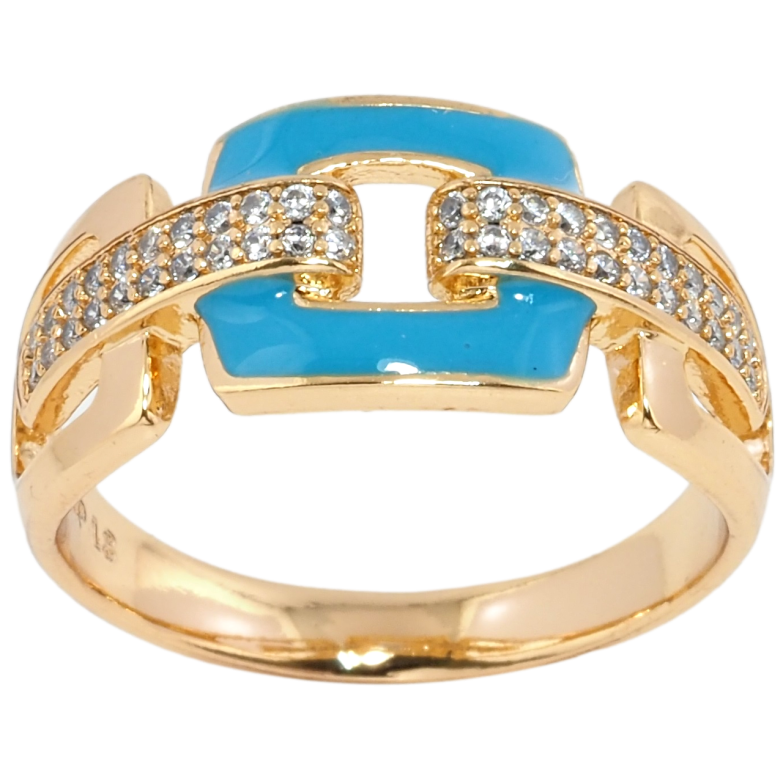 Каблучка Xuping Позолота 18K Візерунок з цирконієм і блакитною емаллю фото №11