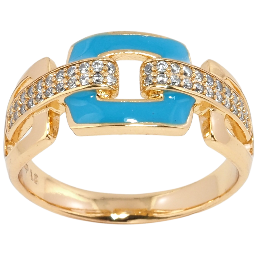 Кольцо Xuping Позолота 18K Узор с цирконием и голубой эмалью фото №1