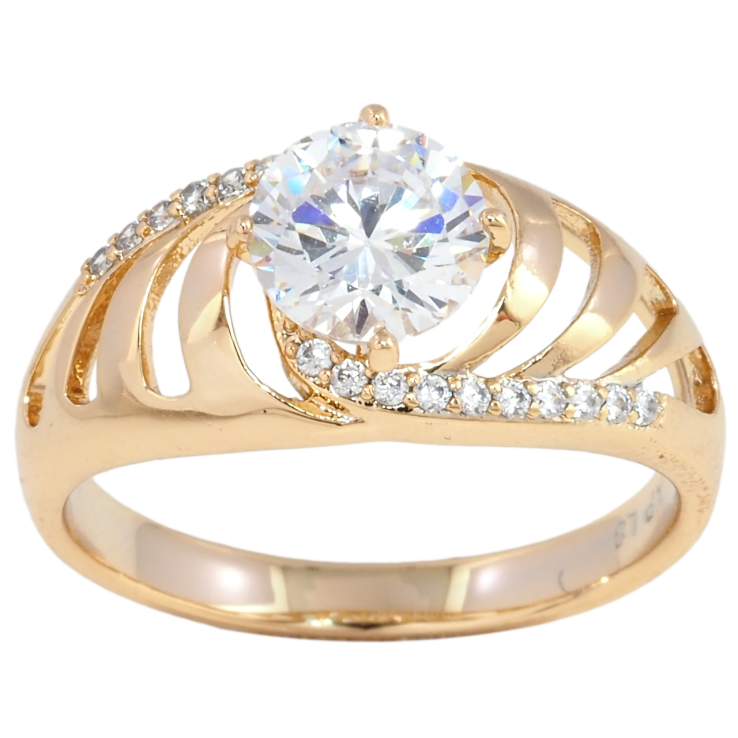 Кольцо Xuping Позолота 18K Резной узор с фианитом фото №4