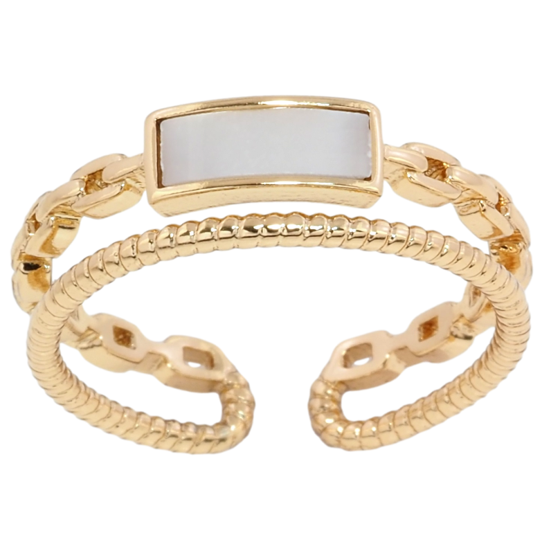 Каблучка Xuping Позолота 18K Подвійна шинка з перламутровою вставкою фото №1