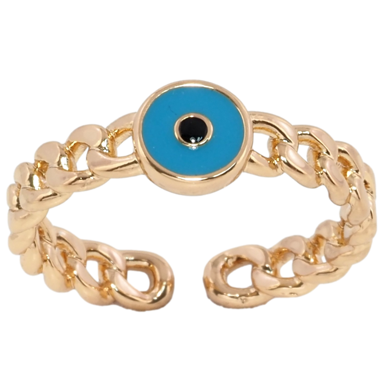 Кольцо Xuping Позолота 18K Узор цепочка с кругом из голубой эмали фото №4