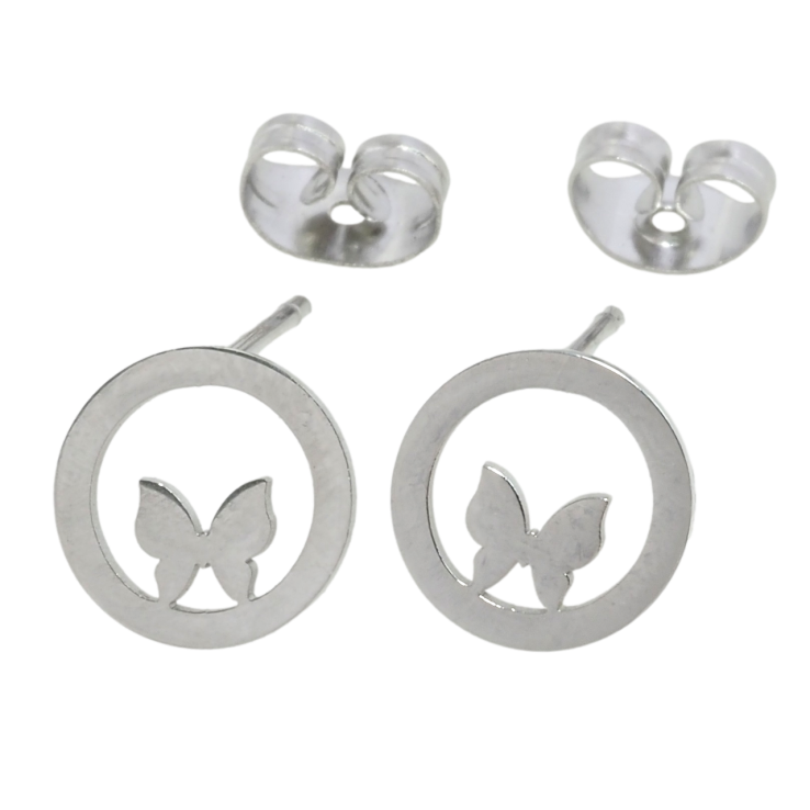 Серьги Xuping TTM Stainless Steel цвет Родий пусеты Бабочки в колечках фото №5