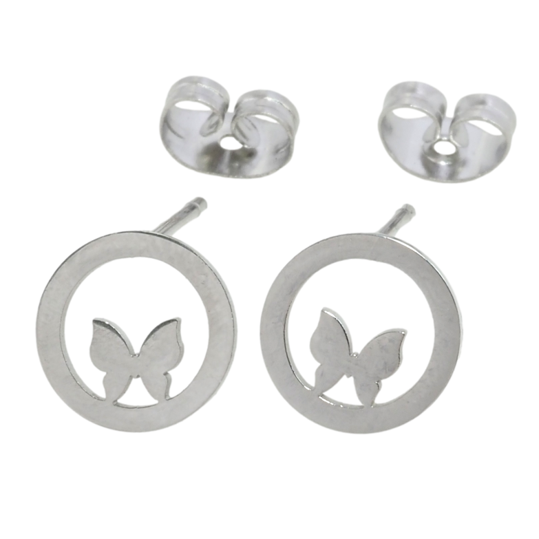 Серьги Xuping TTM Stainless Steel цвет Родий пусеты Бабочки в колечках фото №4