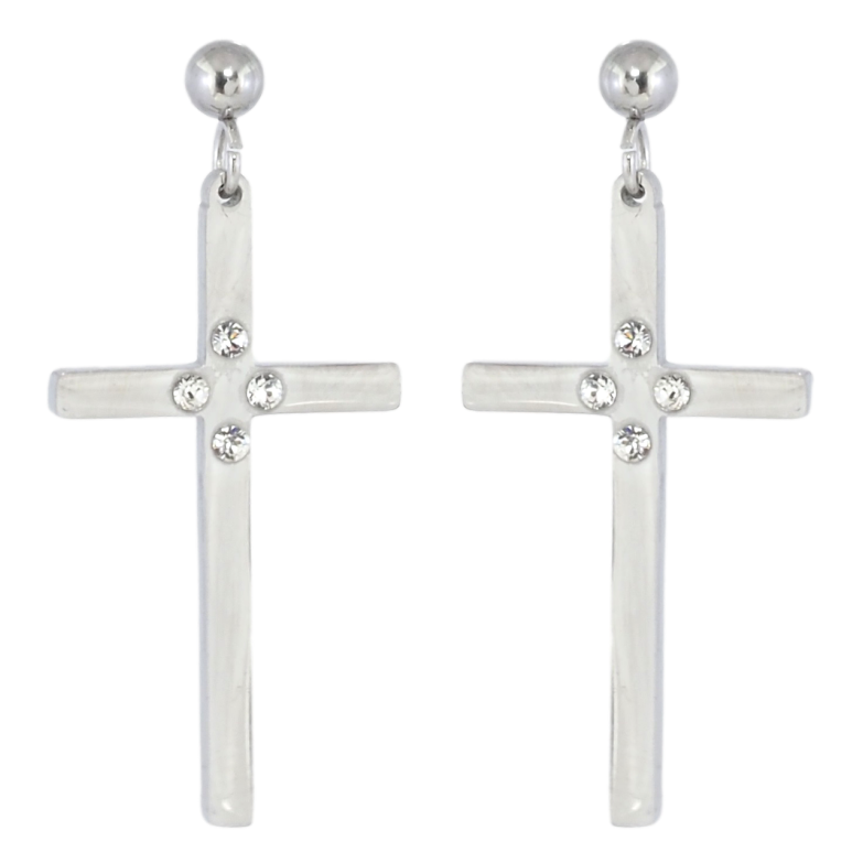 Сережки Xuping TTM Stainless Steel колір Родій пусети Хрестики фото №1