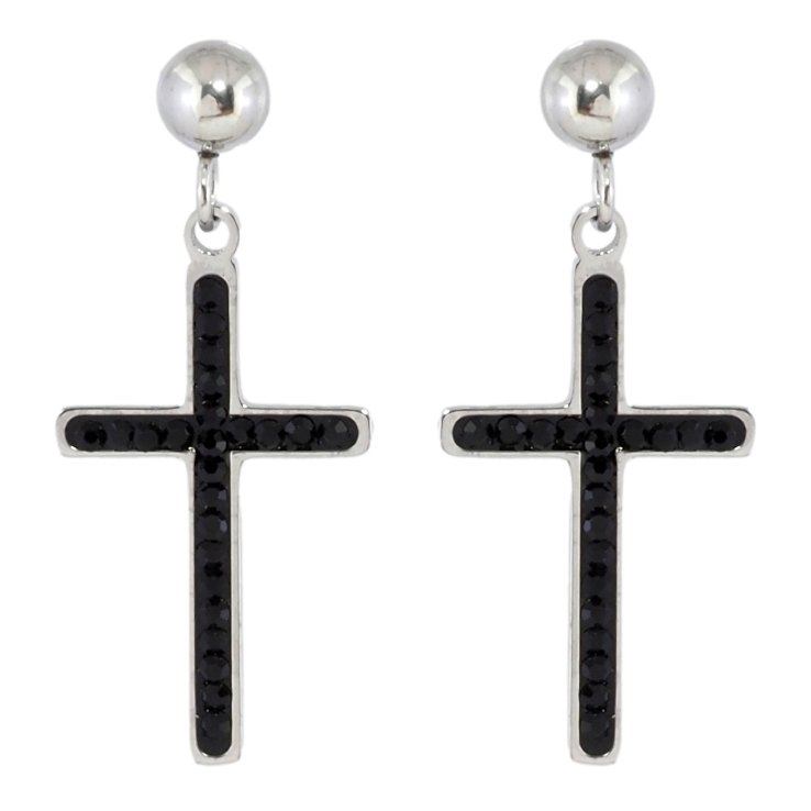 Серьги Xuping TTM Stainless Steel цвет Родий пусеты Подвески Крестики с черным цирконием фото №4