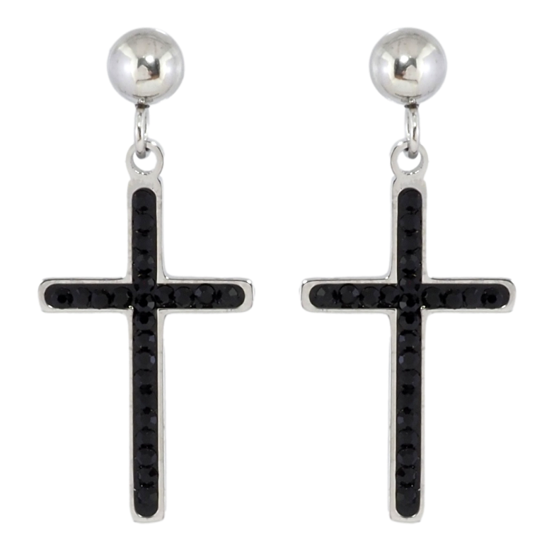 Серьги Xuping TTM Stainless Steel цвет Родий пусеты Подвески Крестики с черным цирконием фото №7