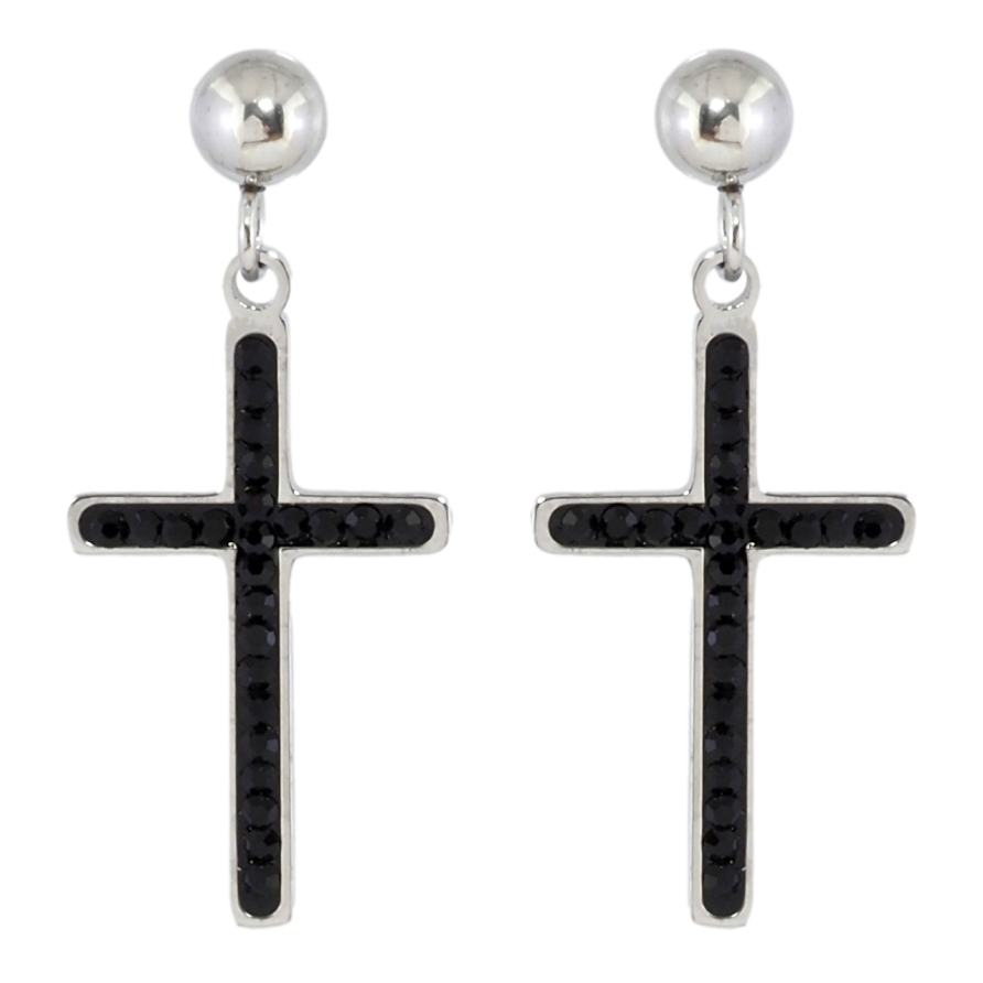 Серьги Xuping TTM Stainless Steel цвет Родий пусеты Подвески Крестики с черным цирконием фото №1