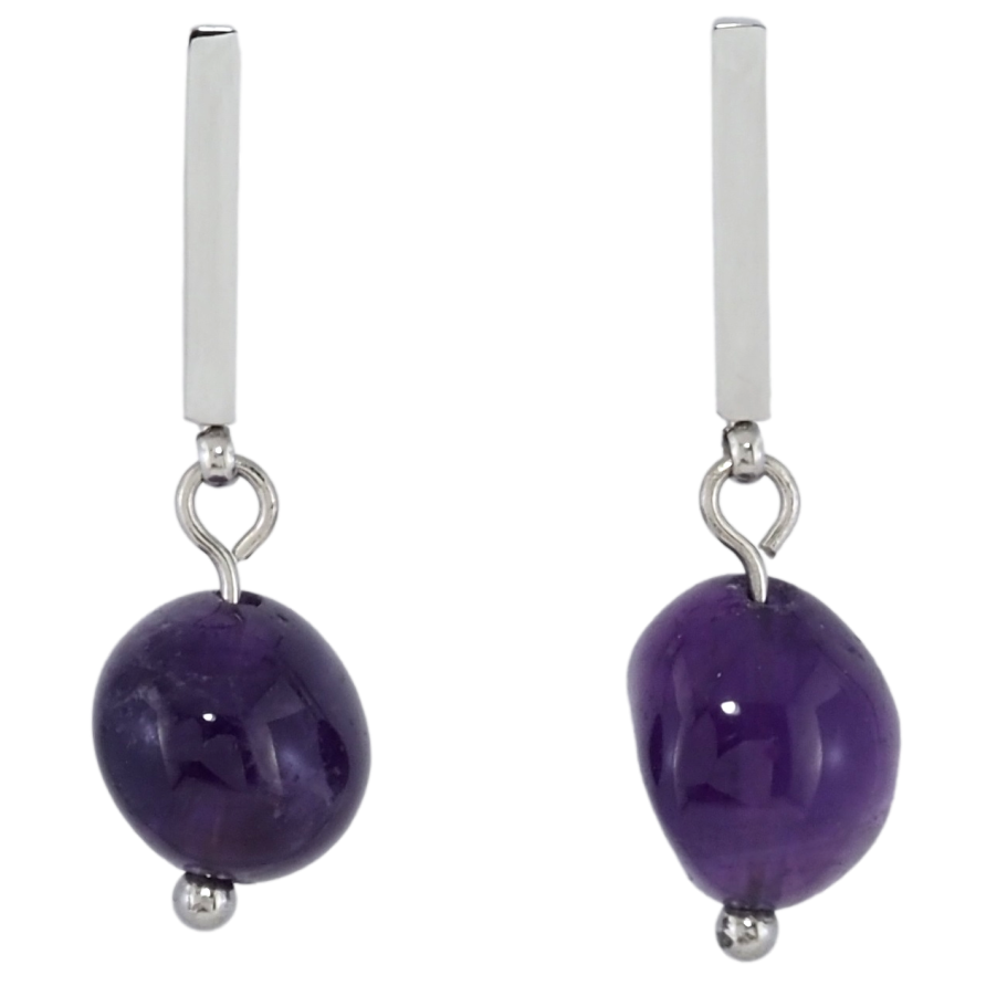 Серьги Xuping TTM Stainless Steel цвет Родий пусеты Подвески с сиреневыми бусинами фото №1