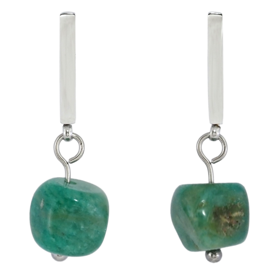 Серьги Xuping TTM Stainless Steel цвет Родий пусеты Подвески с зелеными бусинами фото №1